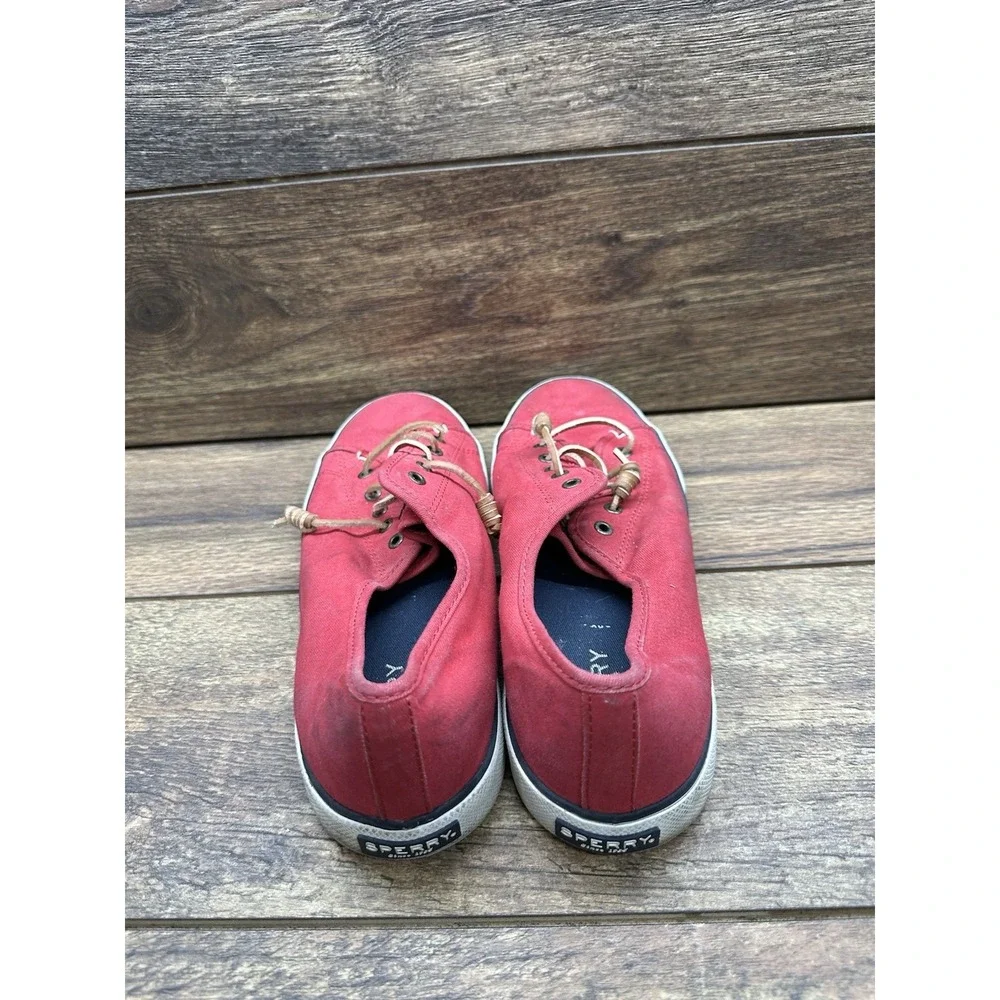 Womens Sperry Top-Sider Classic‎ Red Canvas Leather Laces Boat Shoes Flats Sz 10